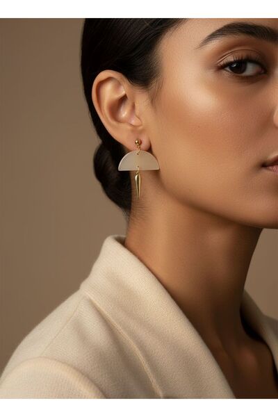 TURBİJ أقراط نسائية على شكل نصف دائرة مع تفاصيل ذهبية متدلية