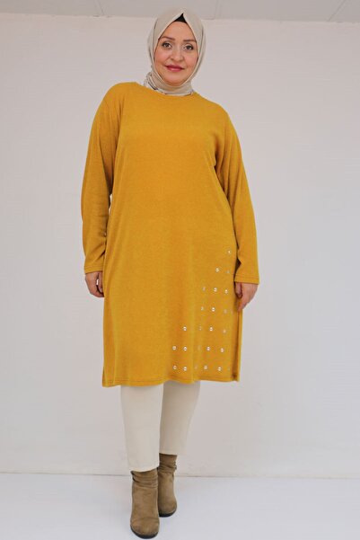 Eslina 58110 Plus Size Mir Tunic with Bird's Eye Detail on the Side Seam - Mustard