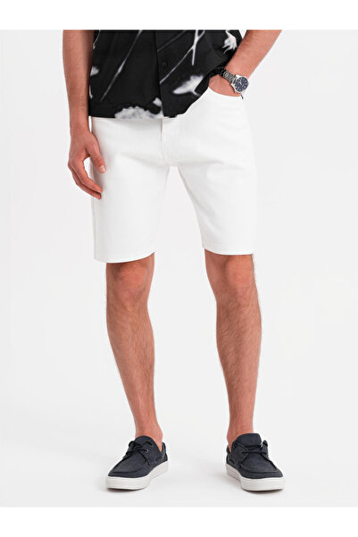 OMBRE Men's denim shorts with a classic cut - white V1 OM-SRDS-0171 XL