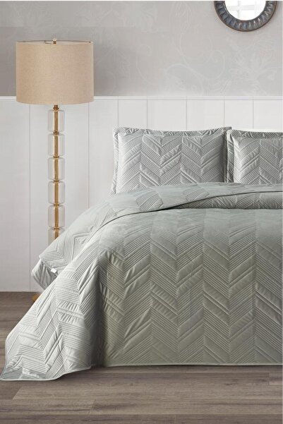 Çeyiz Diyarı Paris Double Luxury Velvet 240X260 cm Bedspread Gray
