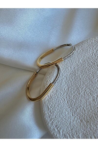 H&S AKSESUAR Tiffany Model Zirkon Taşlı Çift Renk Lock Küpe