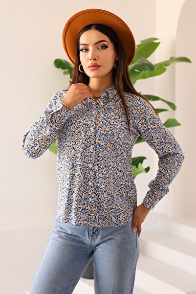 Kübra Tekstil قميص نسائي بأكمام طويلة ونقشة زهور – قصة مريحة، قماش خفيف ومسامي، مناسب للارتداء اليومي