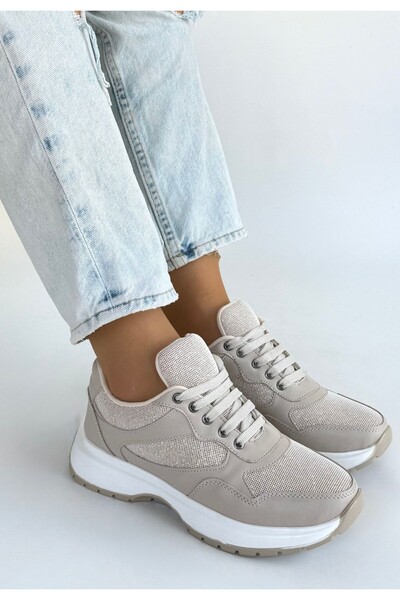 FTT SHOPPING MARKET Slar Beige Leather Lace-Up Sneakers