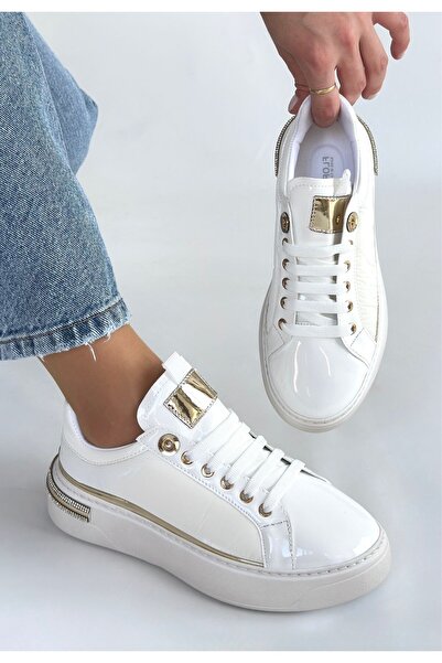 FTT SHOPPING MARKET Hley White Patent Leather Parachute Detailed Lace-Up Sneakers