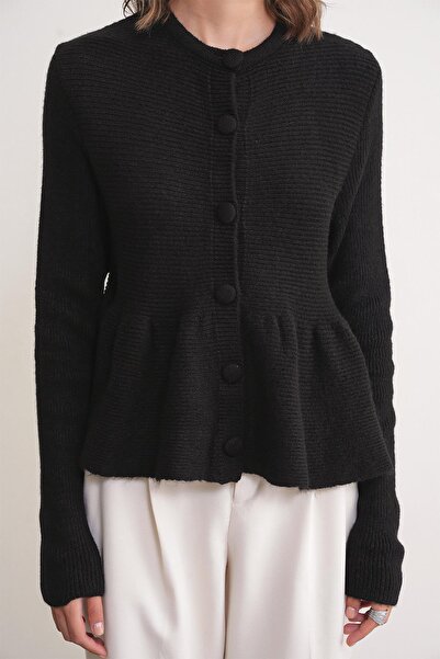 Mixray 6958 women's knitwear peplum cardigan black
