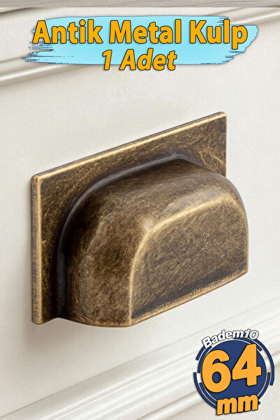 Badem10 Vira Antik Sarı Metal Modern Kulp 64mm Mobilya Çekmece Dolap Kapak Ku...