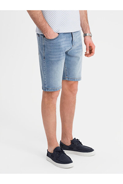 OMBRE Pantaloni scurți bărbătești din denim cu croială clasică - albastru deschis V2 OM-SRDS-0171 L