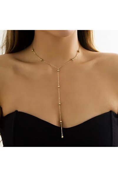 derokas Stainles Steel Topçuklu Y Kolye Trend Zarif Şık Çelik Kararmaz
