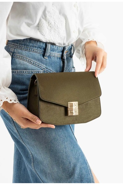 grand coco Women's Khaki Suede Gold Buckle Shoulder Bag