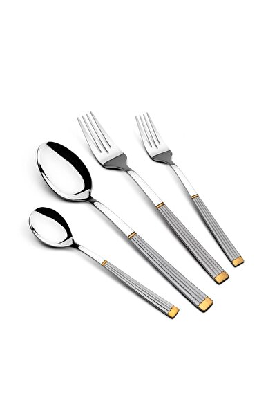 Arshia Gold and Silver 48-Piece Flatware Set with Stand