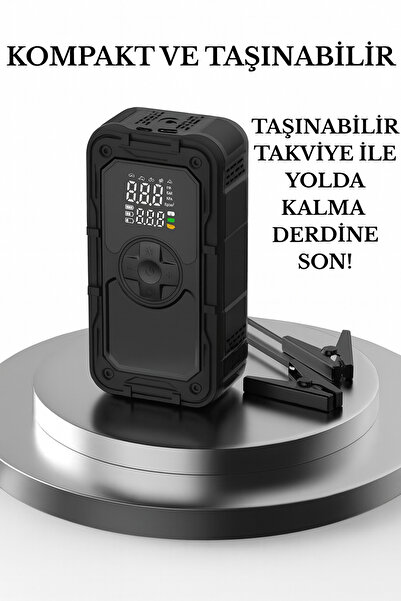 SMAYLİNG Taşınabilir Dijital Ekranlı Hava Kompresörü ve Araç Takviye Cihazı L...