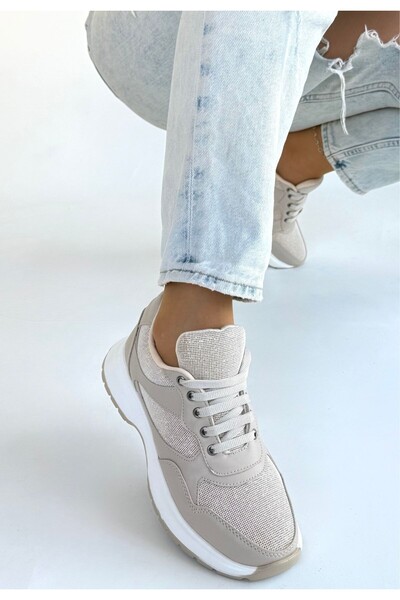 FTT SHOPPING MARKET Slar Beige Leather Lace-Up Sneakers