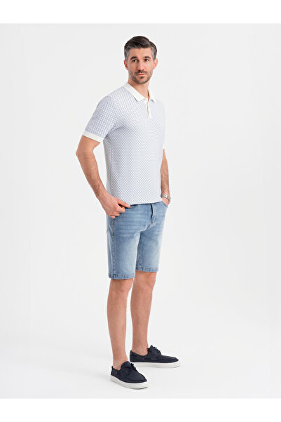 OMBRE Pantaloni scurți bărbătești din denim cu croială clasică - albastru deschis V2 OM-SRDS-0171 L