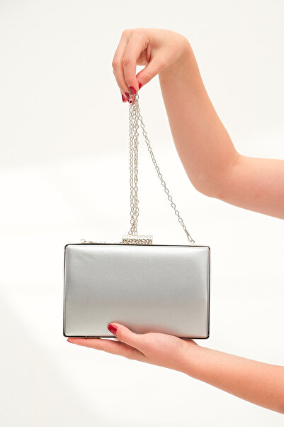 ROZA CANTA Γυναικεία Ασημένια Υφασμάτινη Τσάντα Βραδινού Φόρεμα