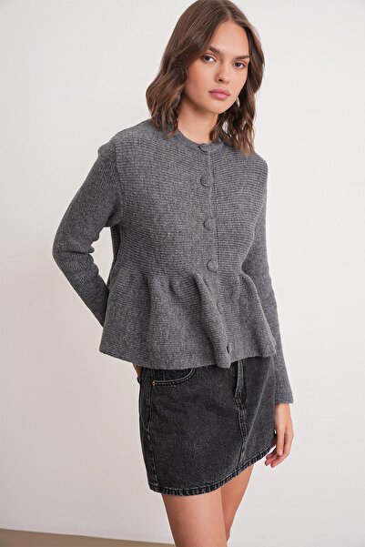 Mixray 6958 women's knitwear peplum cardigan anthracite