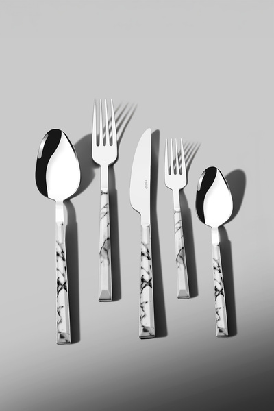 Nehir Flora White 6-Person Patterned 30-Piece Boxed Cutlery Set