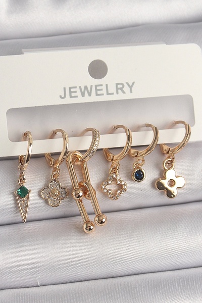 Skygo مجموعة أقراط نسائية متعددة الأشكال باللون الذهبي النحاسي