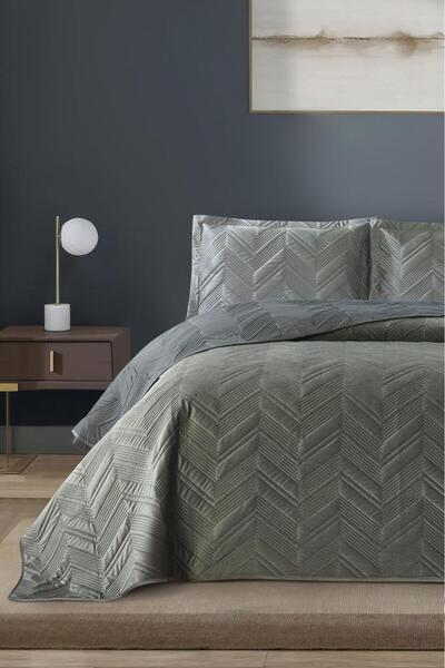 Çeyiz Diyarı Paris Double Luxury Velvet 240X260 cm Bedspread Dark Green