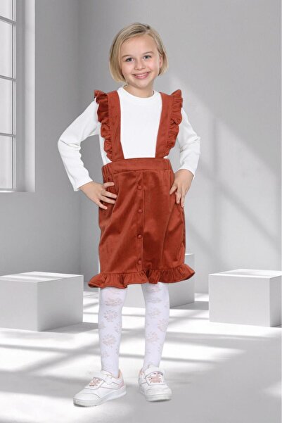 mhk burç bebe Girl's Strappy Ruffled Velvet Skirt & Bodysuit Set – Ages 3-10 – 5 Color Options - (Tile)