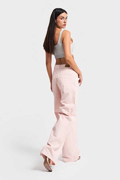 its basic kadın pudra renk palazzo fit kumaş denim