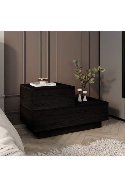 İNARCH DİZAYN Kayra KMD002 LED Işıklı Komodin – 2 Çekmeceli Modern Tasarım Ahşap Siyah