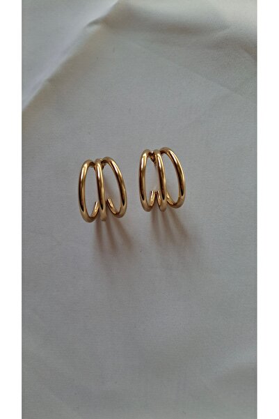 BeGa store Kadın çelik 3lü görünümlü tek halka küpe