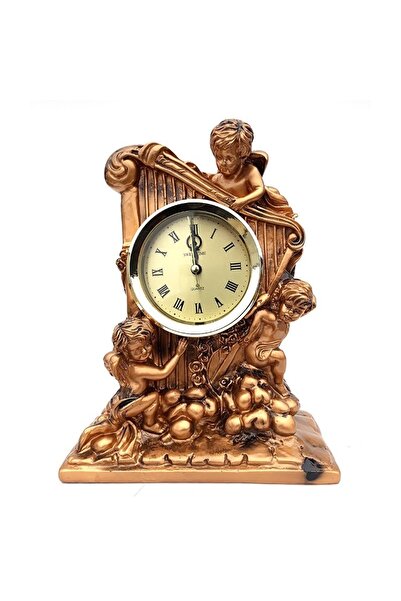 velve Statueta din rasina, cu ceas analog, Art Deco cu Harpa si Ingeri, Auriu...