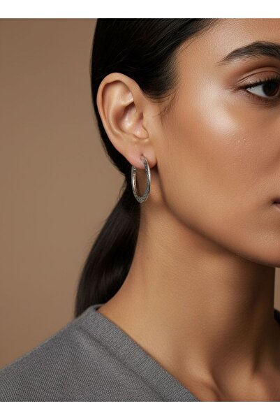 TURBİJ Silver Color Women's Hoop Earrings