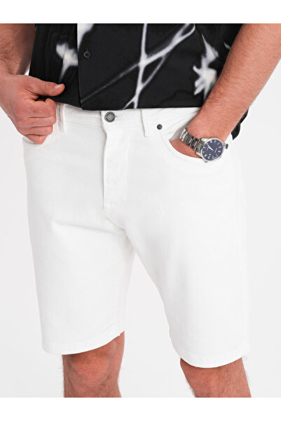 OMBRE Men's denim shorts with a classic cut - white V1 OM-SRDS-0171 XL