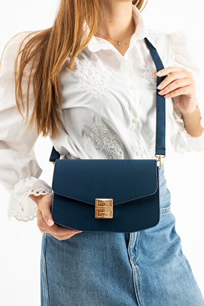 VESSARA Dora Model Suede Navy Blue Women's Hand and Shoulder Bag