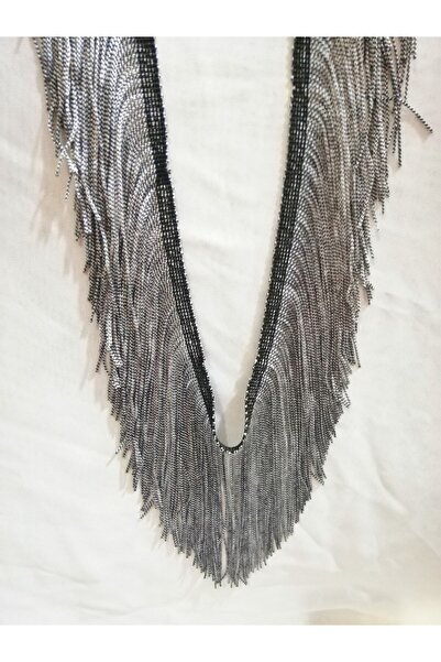 ALTAY AKSESUAR Gümüş Siyah Zebra Desen Püskül Saçak ( Yeni )