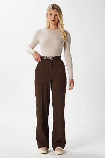 Ritnice Lycra Series Lift Stitched Stretchy Brown Palazzo Trousers