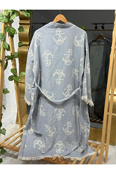Befera Design Muslin Kimono 100% Cotton Anchor Patterned Bathrobe Kaftan Dressing Gown