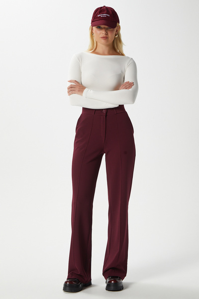 Ritnice Lycra Series Lift Stitched Stretchy Burgundy Palazzo Trousers
