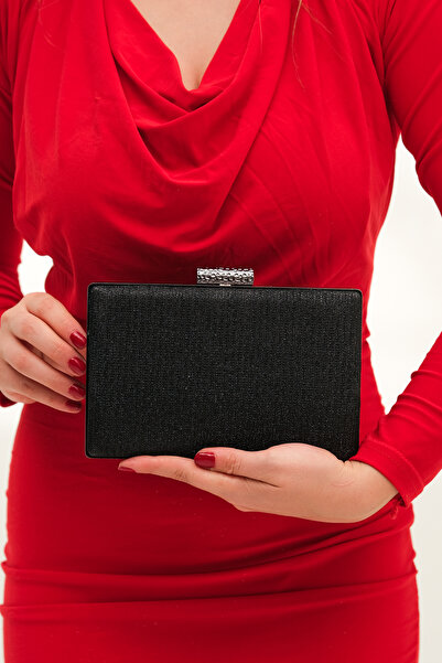 ROZA CANTA Γυναικεία Μαύρη Ασημί Βραδινή Τσάντα Φόρεμα