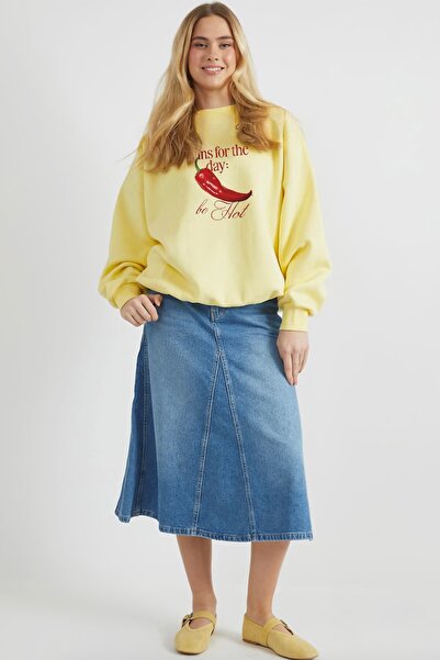 The Champ Clothing Γυναικείο φούτερ Oversize Be Hot με στάμπα κίτρινο – Λαιμόκοψη, 3 κλωστές από φλις με ανάλαφρη επένδυση