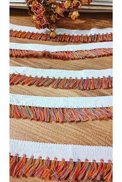 ALTAY AKSESUAR Beyaz Kenar Rengarenk Püskül Saçak