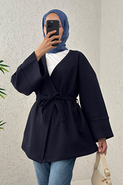 zhrcelebi V-Neck Cashmere Coat 0013 - Dark Blue