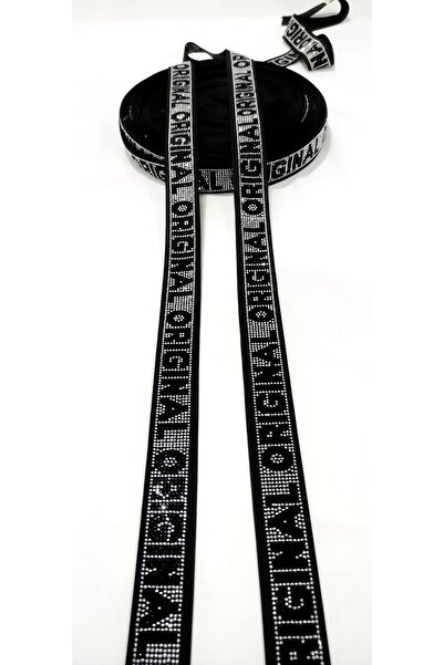 ALTAY AKSESUAR شريط أسود فضي أصلي مطرز بالأحجار