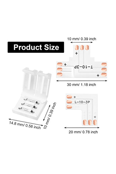Generic LED Strip Connector Solderless 3Pin 10mm L Shape T Shape LED Adapter Connector for WS2811 WS2812B SK