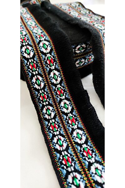 ALTAY AKSESUAR Özel Çift Sıra Etnik Desenli Siyah Püskül Şerit