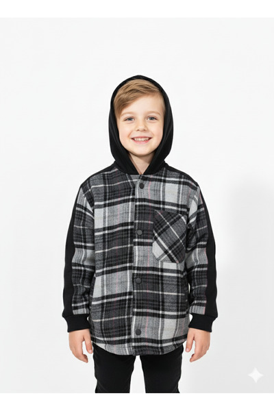 JENA Момчешка риза с качулка и тартан 3-14 години Черна