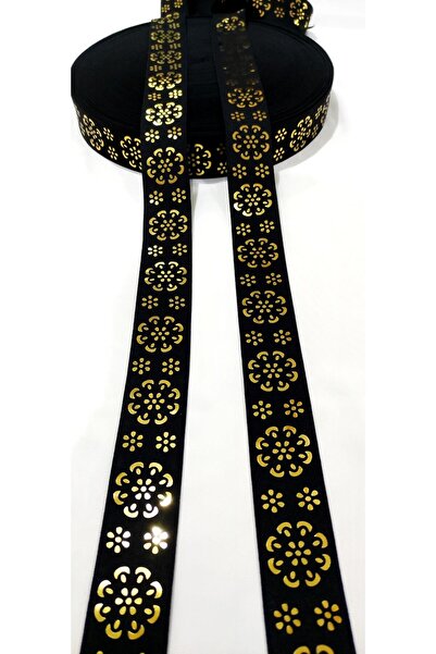 ALTAY AKSESUAR Black Gold Flower Mirror Printed Rubber Strip
