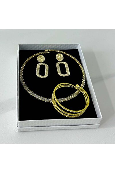 velve Set Emporia, cercei, colier si bratara din pietre semipretioase, Auriu