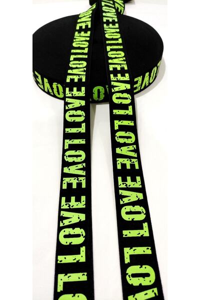 ALTAY AKSESUAR Black Neon Green Love Written Rubber Strip