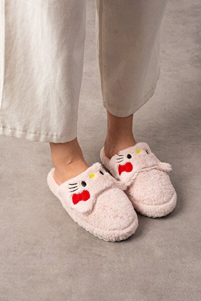 AlbiShoes Sevimli Panda Figürlü Sessiz Yumuşak Taban Peluş Ev İçi Terlik Kışlık Unisex Ev Terliği