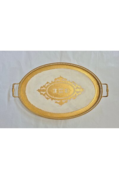 LM Esterhomedecor Oval Original Italian Rosewood Tray with Brass Frame Medium Size 30*50cm