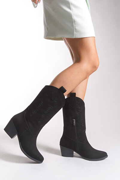 Riccon Kadın Western Çizme 00121100 Siyah Süet