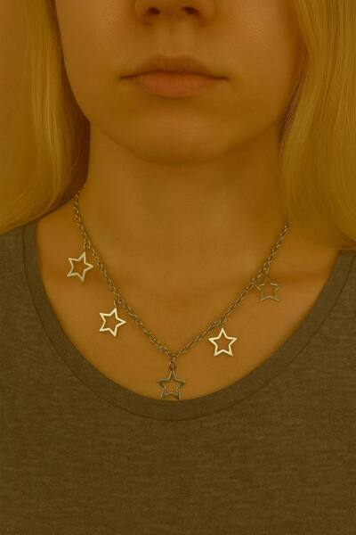Herşey Nota قلادة نسائية مكونة من 5 قطع على شكل نجمة - مع سلسلة بطول 60 سم، ت...