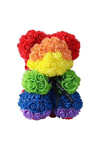 velve Ursulet Floral Teddy Bear Rainbow cu trandafiri din spuma, 25 cm, in cutie cadou, Multicolor